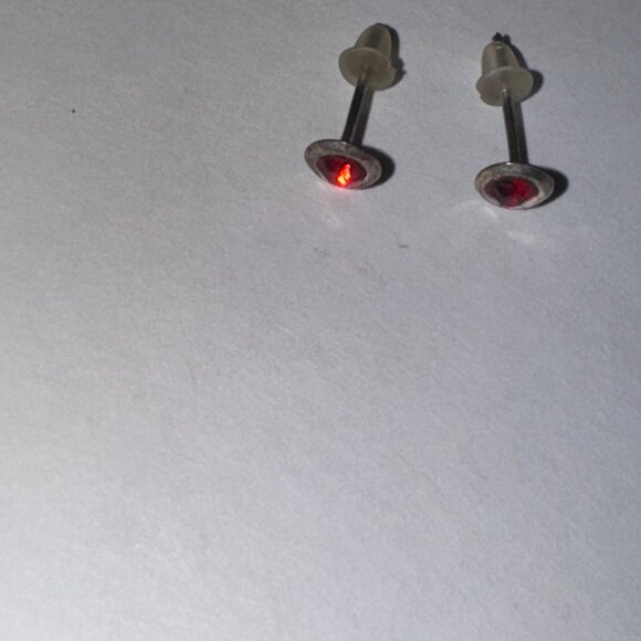 5 Mm Round Ruby Red Cz And Sterling Post Earrings - Picture 11 of 15